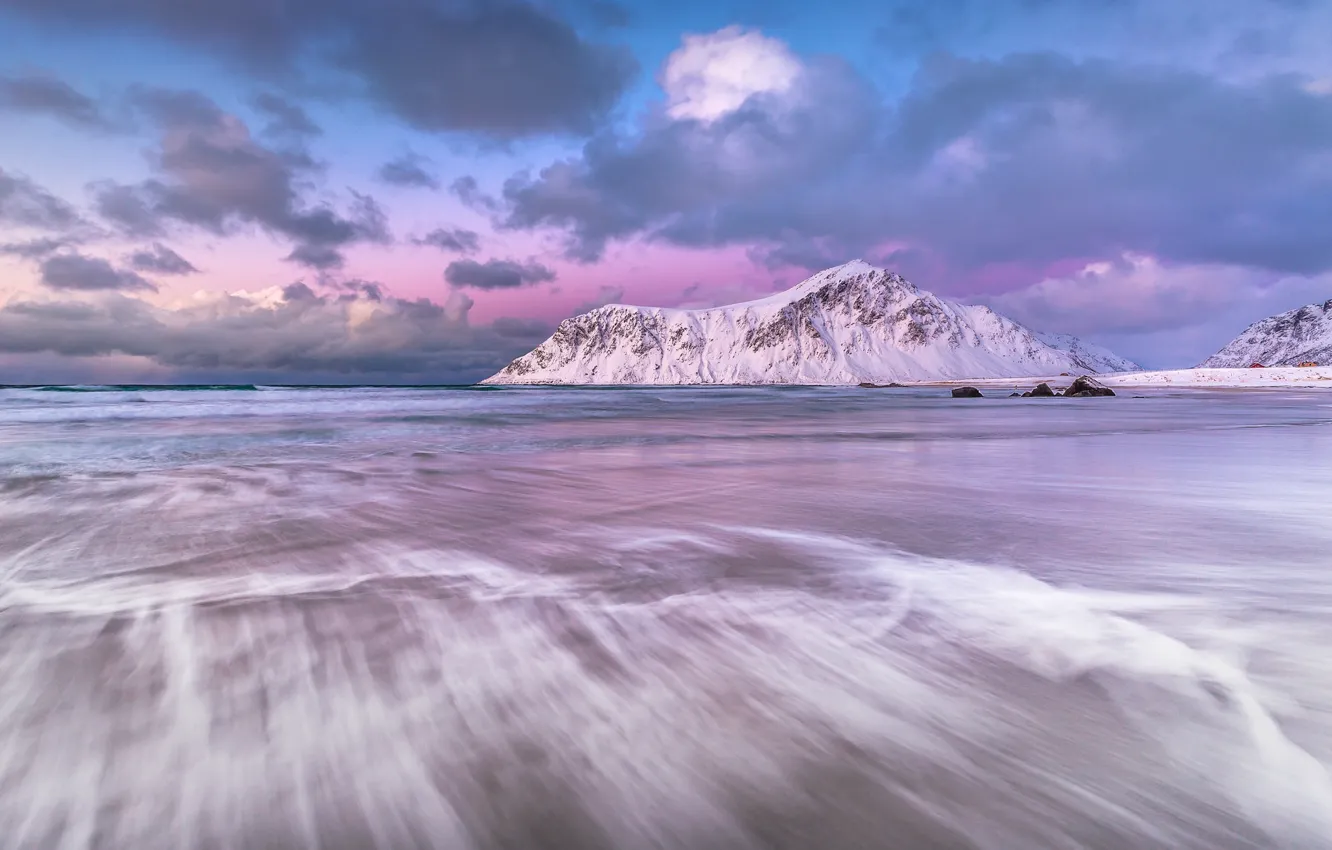 Photo wallpaper winter, sea, mountains, Norway, Norway, Nordland, The Lofoten Islands, The Norwegian sea