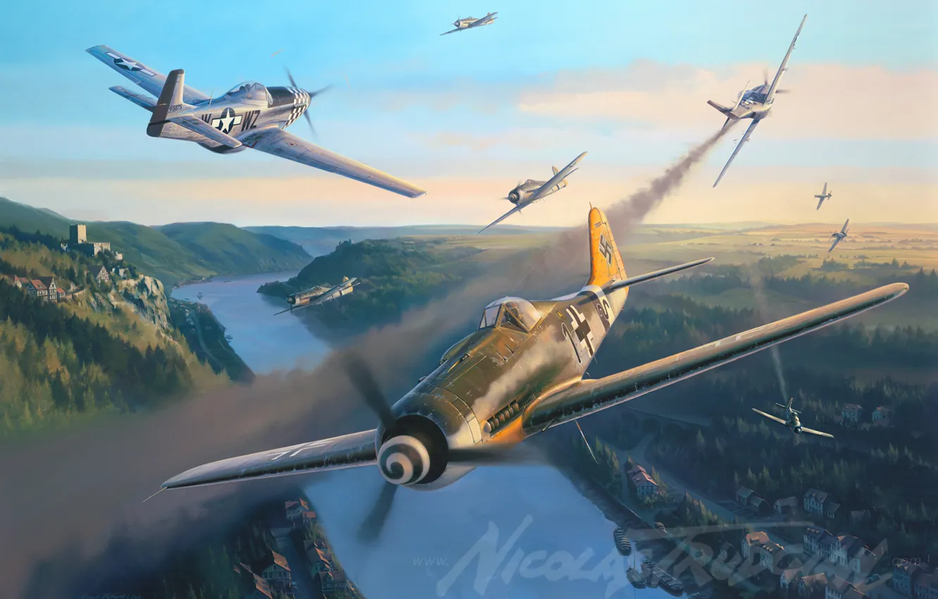 Photo wallpaper war, art, painting, aviation, Nicolas Trudgian, ww2, fw 190, german fighter