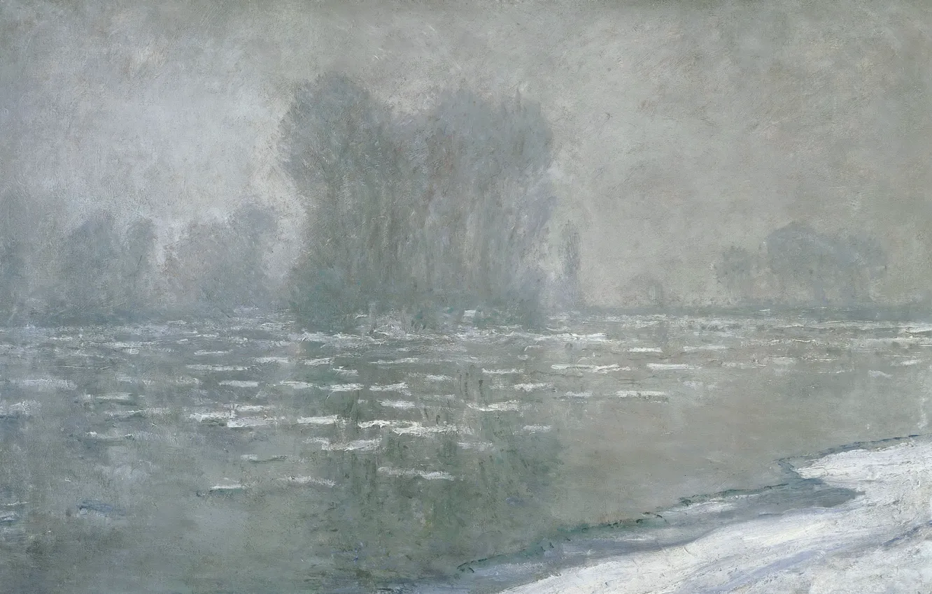 Photo wallpaper landscape, picture, Claude Monet, Ice. Misty Morning