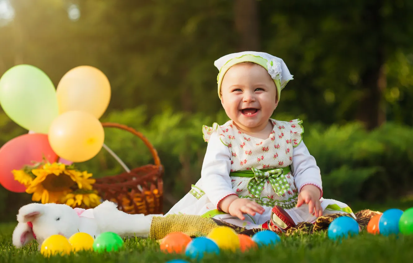 Photo wallpaper balls, children, smile, small, dress, girl, beautiful, pretty