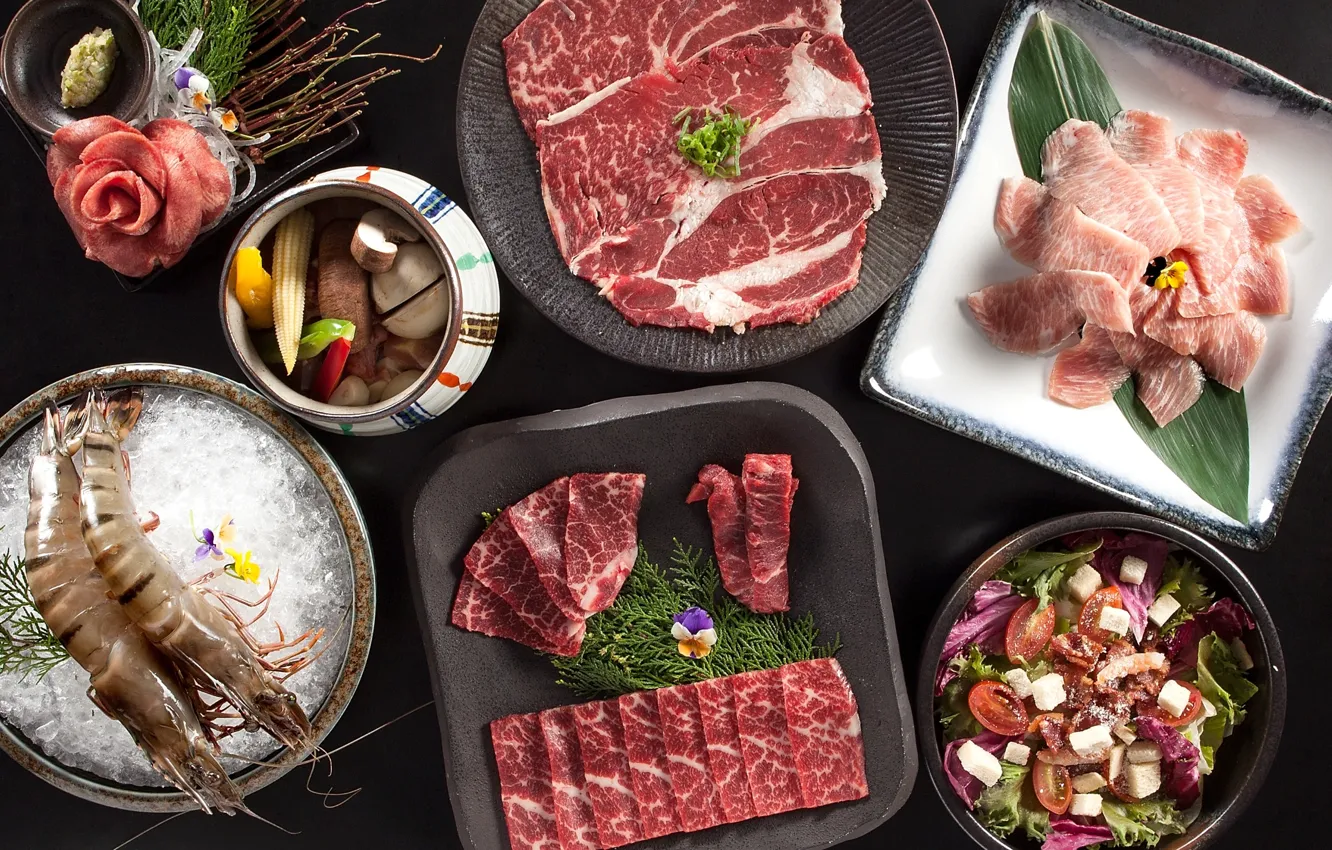 Photo wallpaper meat, shrimp, cuts