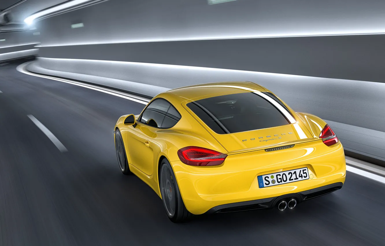Photo wallpaper yellow, speed, Porsche, Cayman, 2014