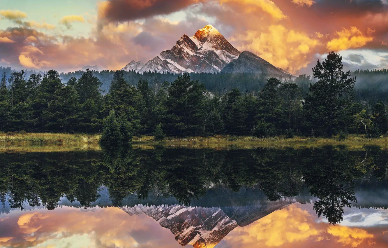 Photo wallpaper forest, HDR, USA, USA, mountain lake, Appalachian Mountains, sunset in the mountains, the Appalachian mountains