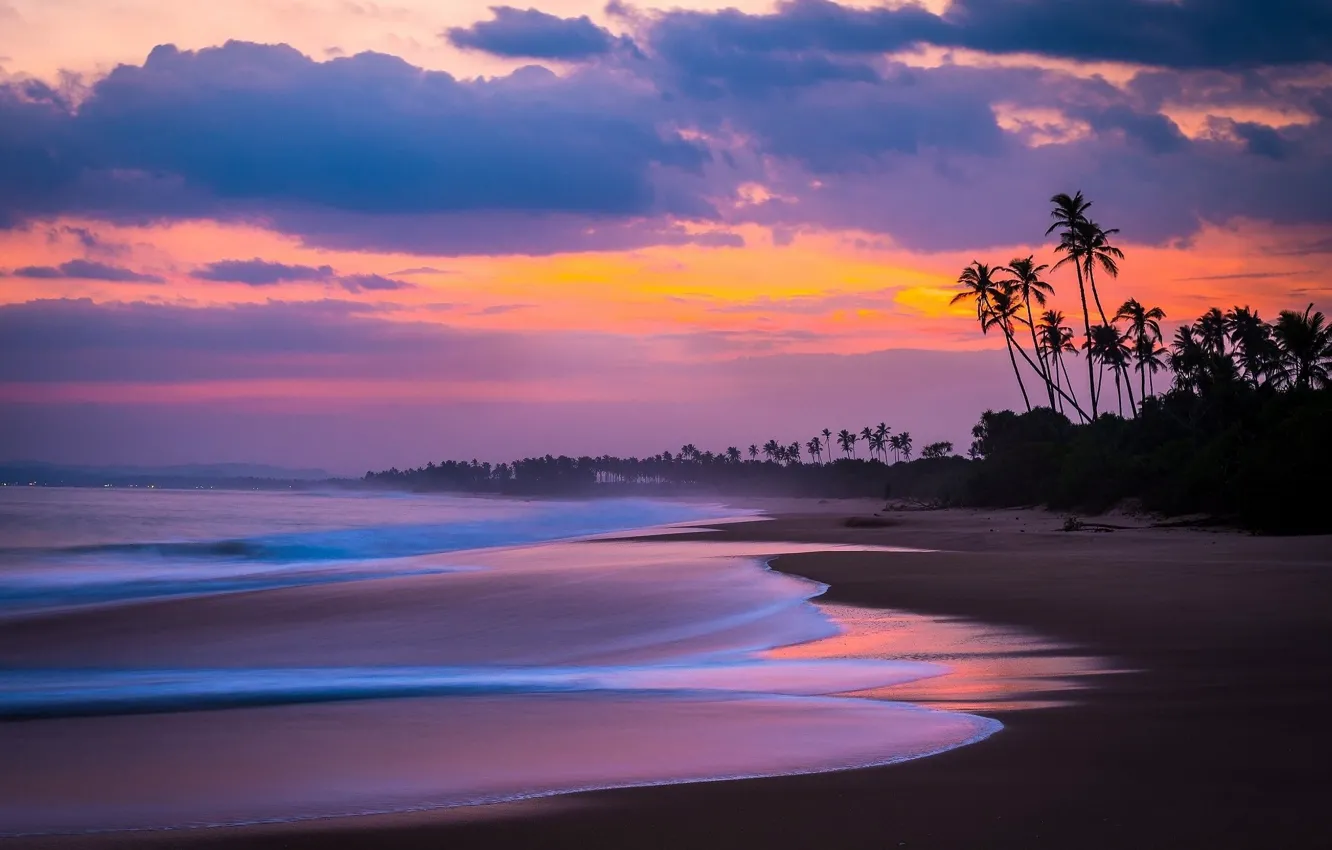 Photo wallpaper waves, sea, coast, sunset