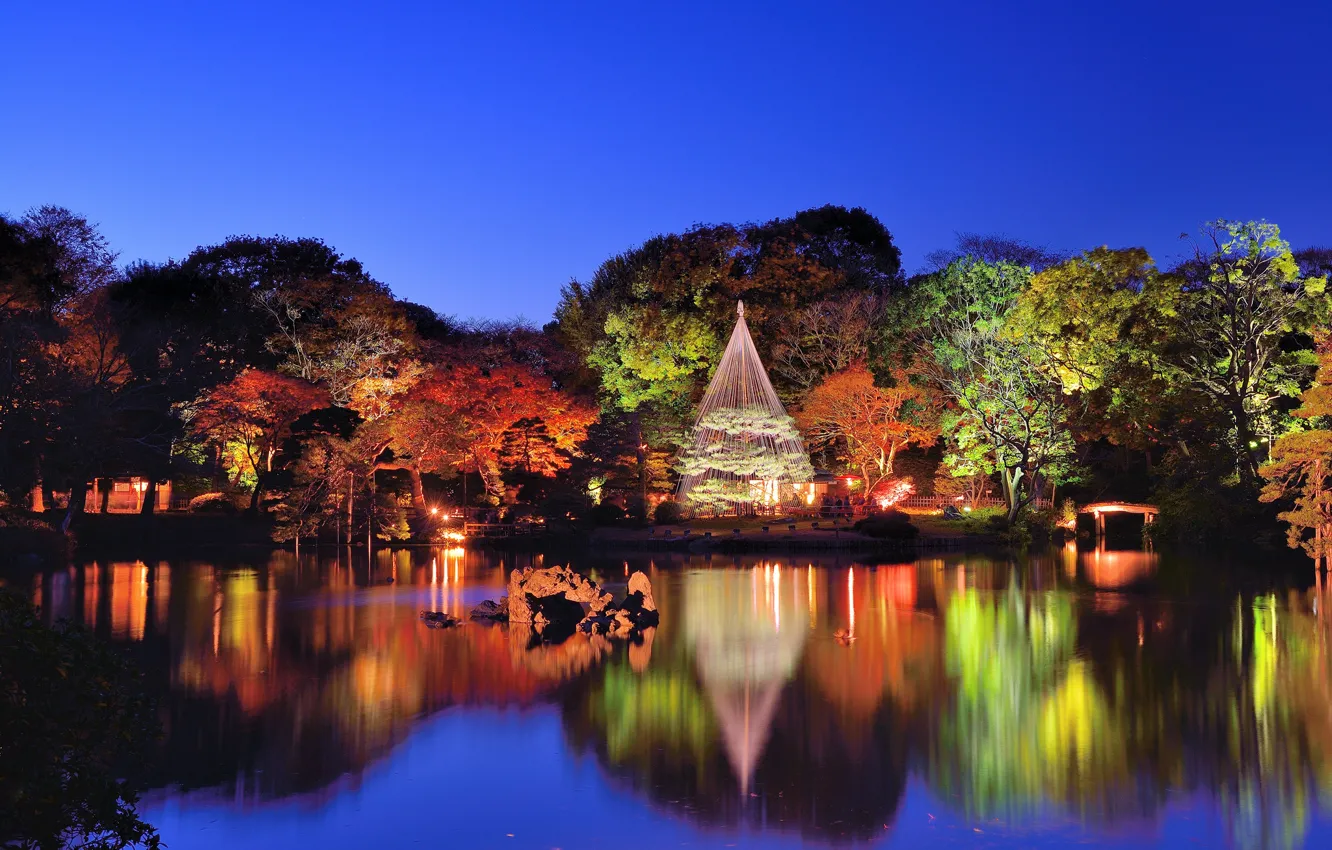 Photo wallpaper water, trees, nature, the evening, garden, Tokyo, Tokyo, Rikugien