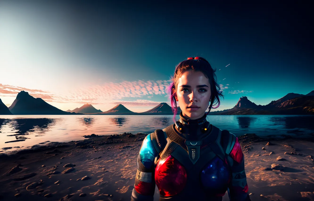 Photo wallpaper women, Lake Agnes, mountain top, Space Adventure