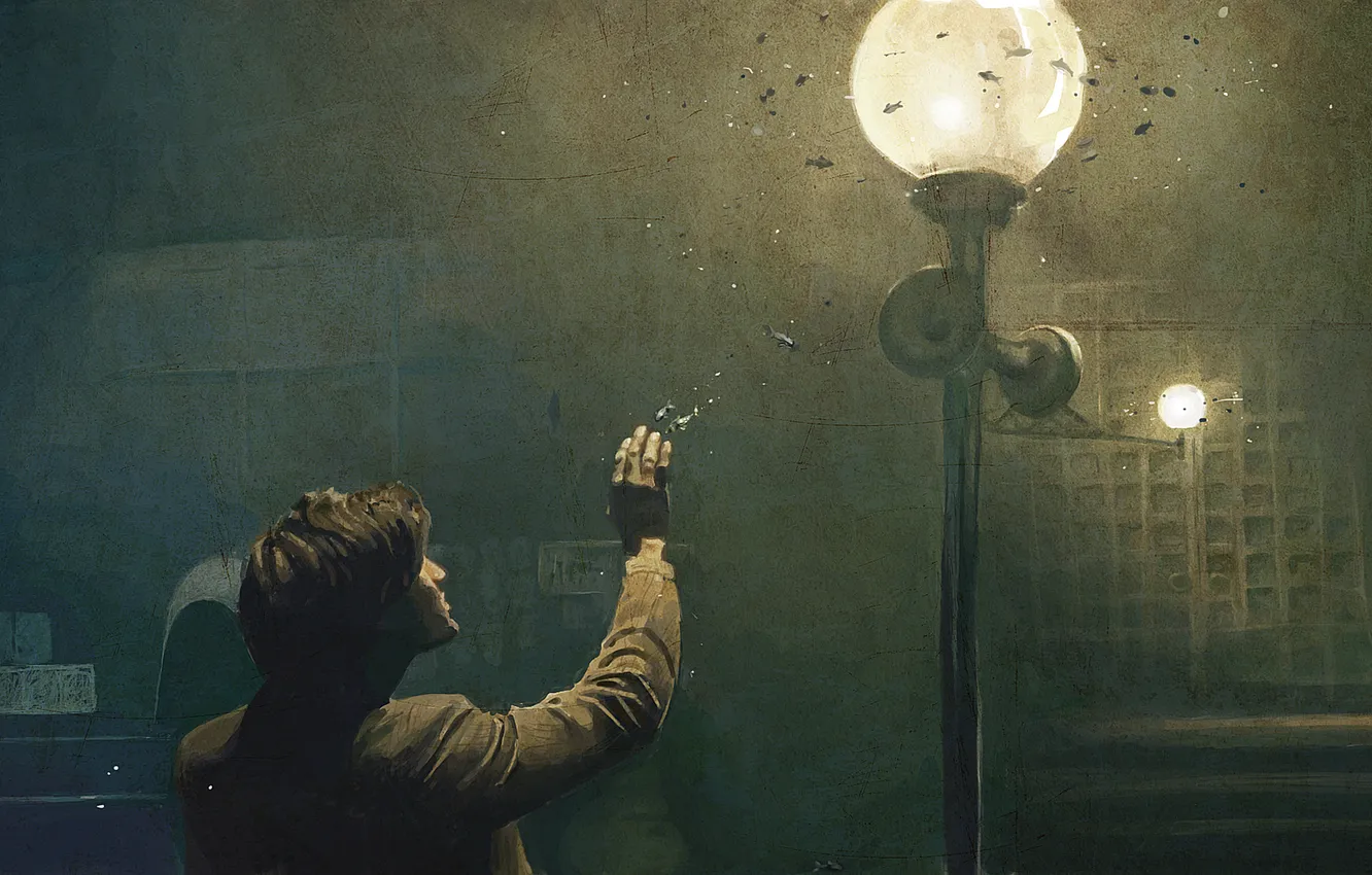 Photo wallpaper man, lantern, light and magic