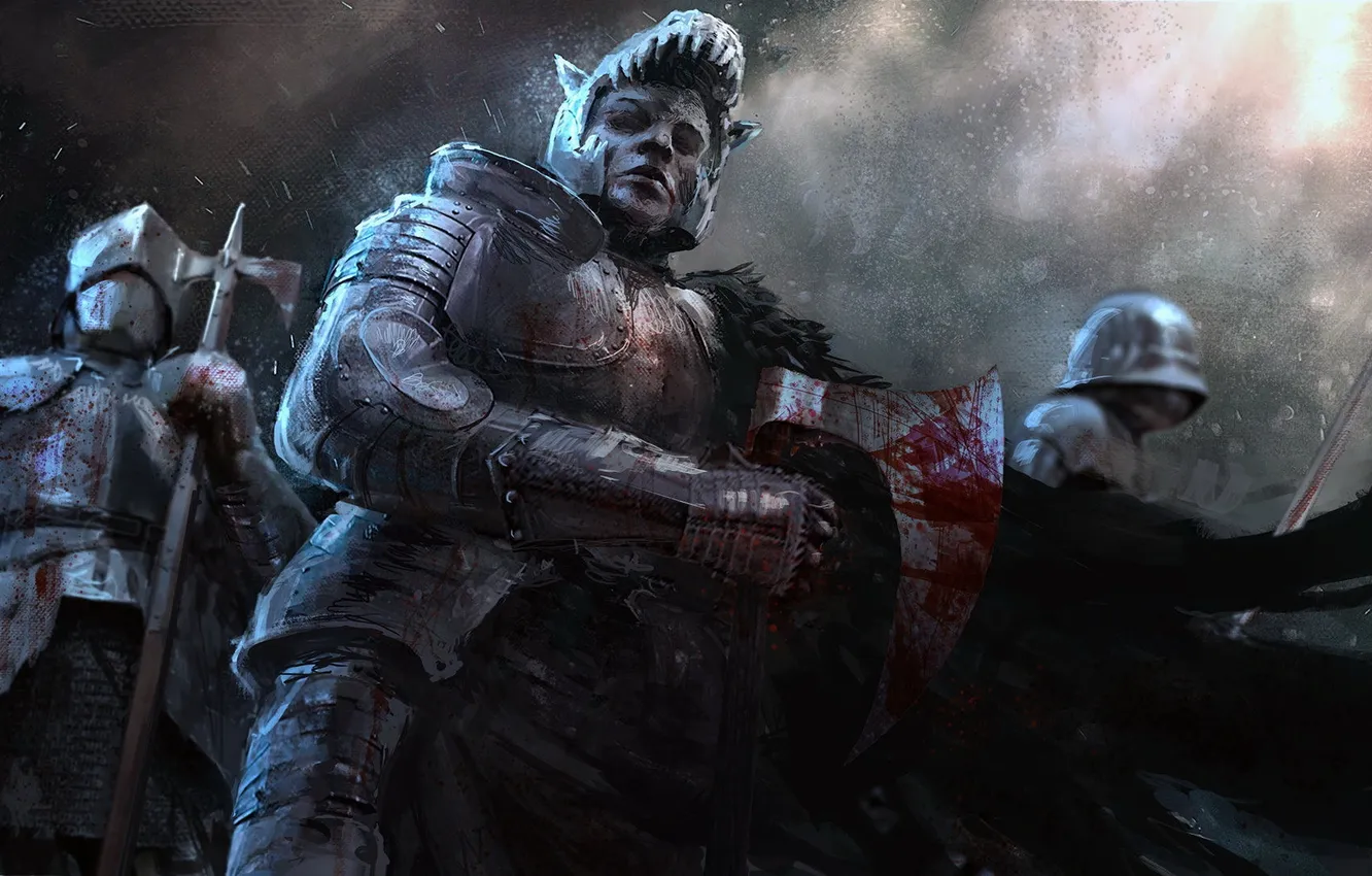 Photo wallpaper look, weapons, blood, warrior, armor, knight