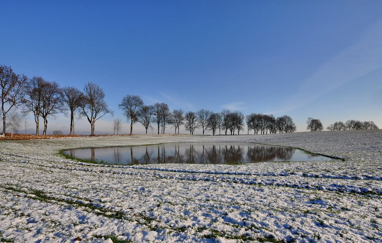 Photo wallpaper the sky, snow, trees, landscape, nature