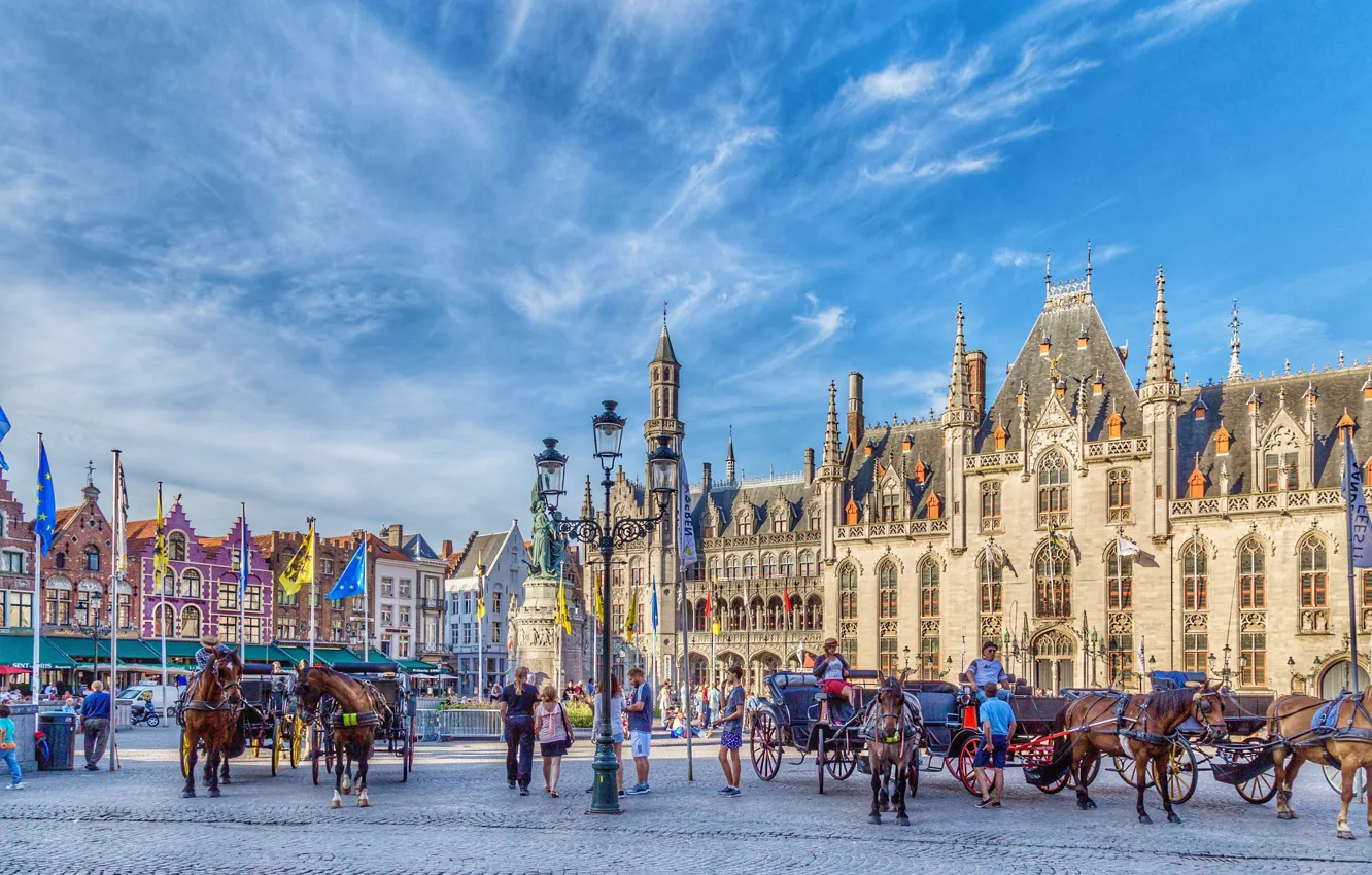 Photo wallpaper the city, people, home, beauty, horse, area, Belgium, houses