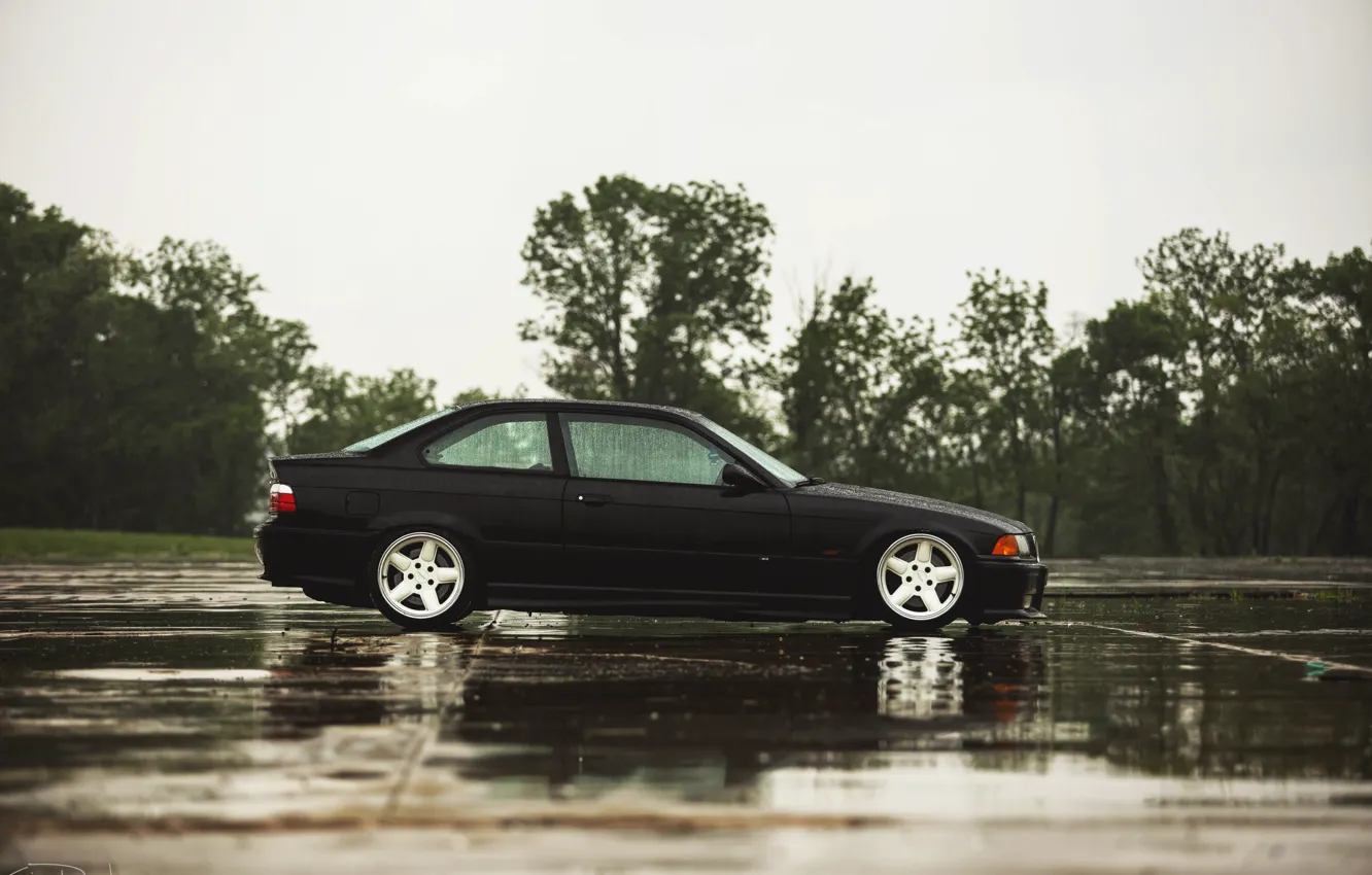 Photo wallpaper rain, BMW, coupe, BMW, black, black, E36