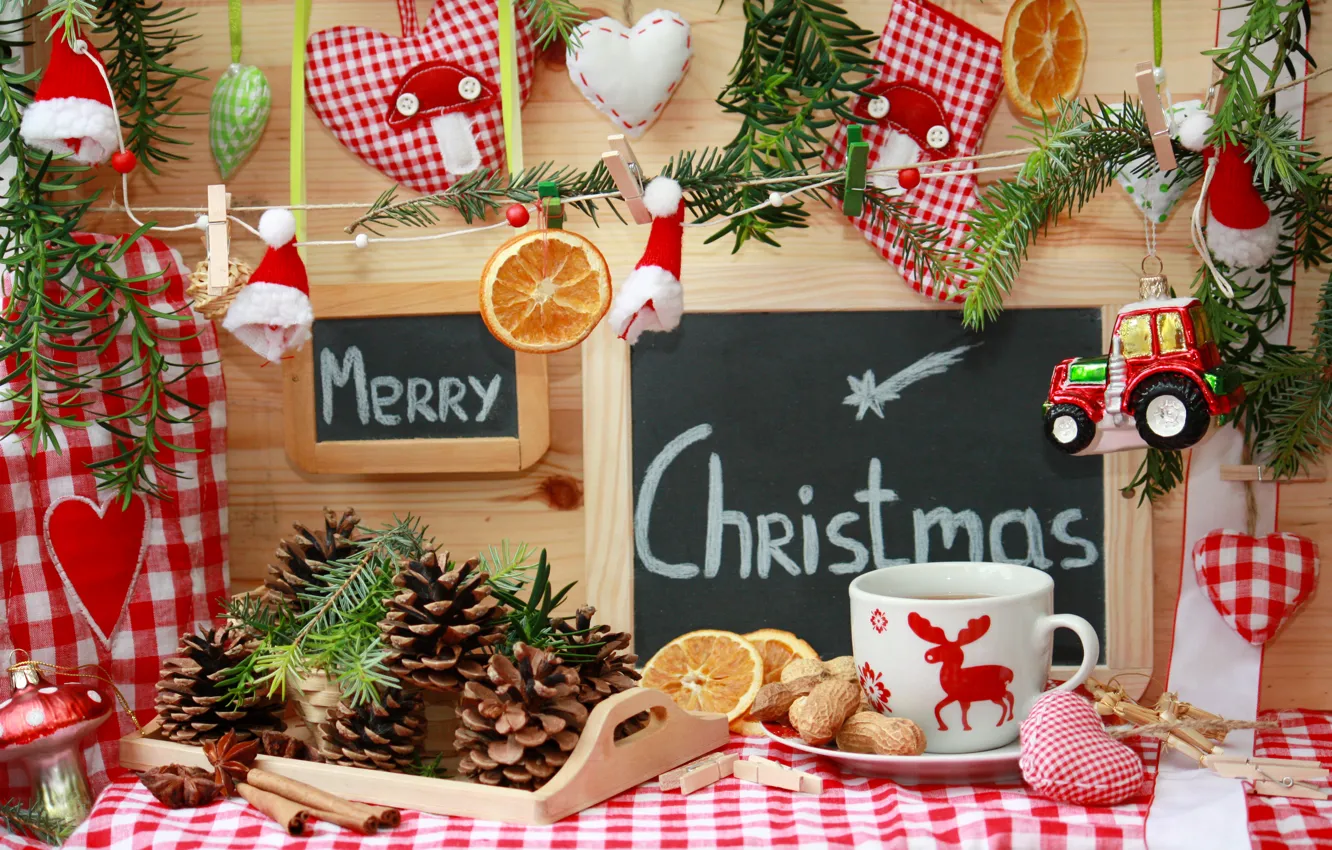 Photo wallpaper holiday, toys, Christmas, Cup, the scenery, Christmas, bumps, spices
