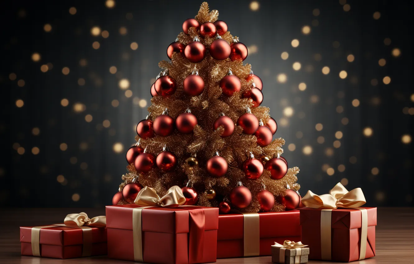 Photo wallpaper gift, tree, new year, Christmas, Christmas, tree, decoration, Gift Boxes