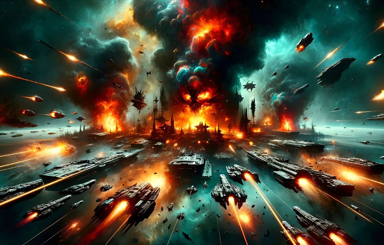 Photo wallpaper space, lights, fantasy, the battle