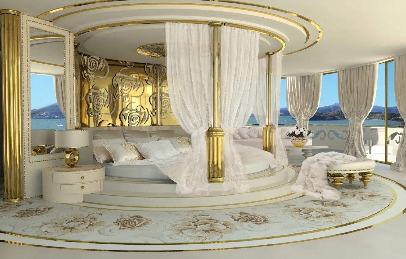 Photo wallpaper design, room, bed, interior, luxury, bedroom
