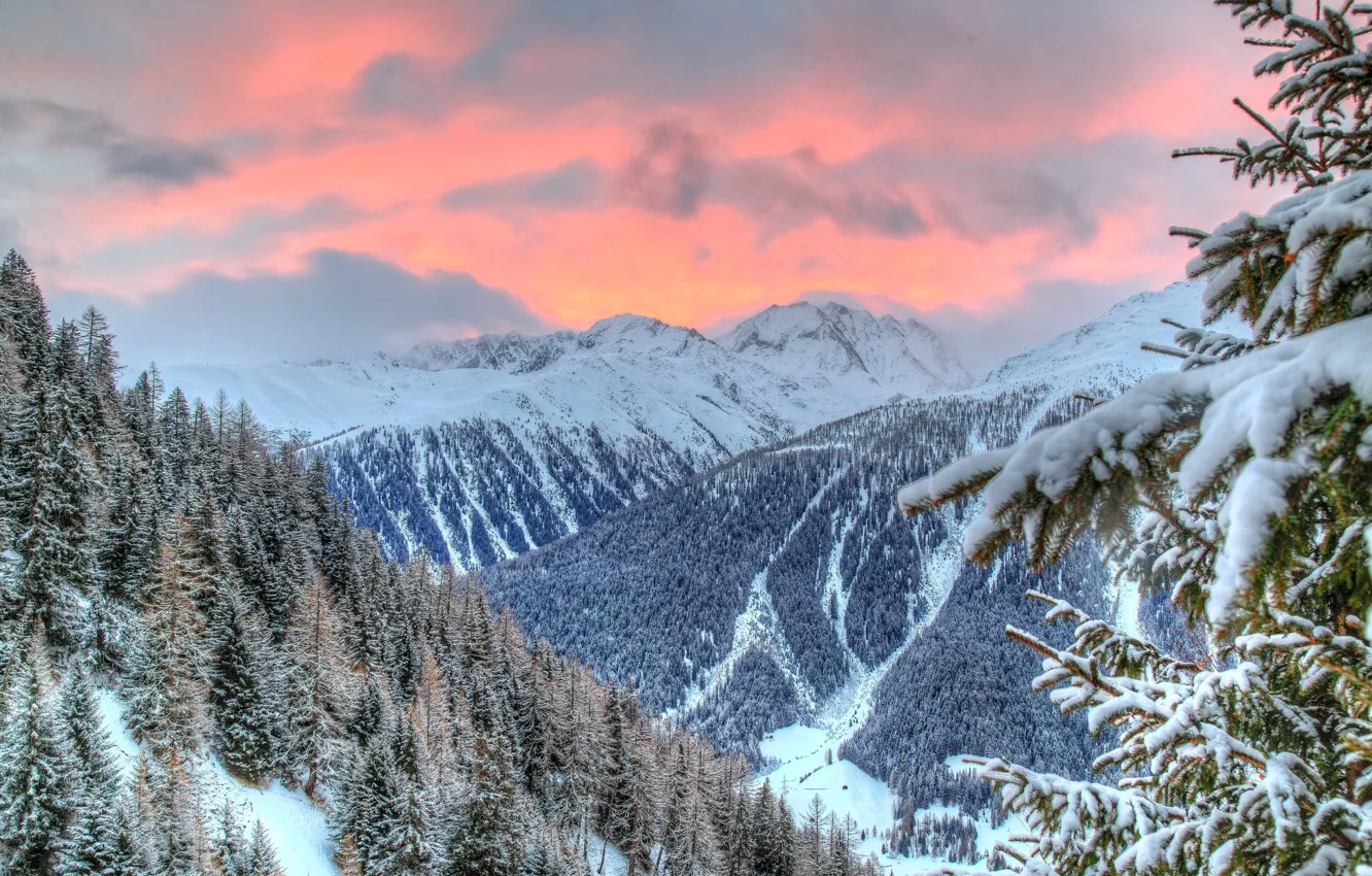 Photo wallpaper The sky, Mountains, Pink