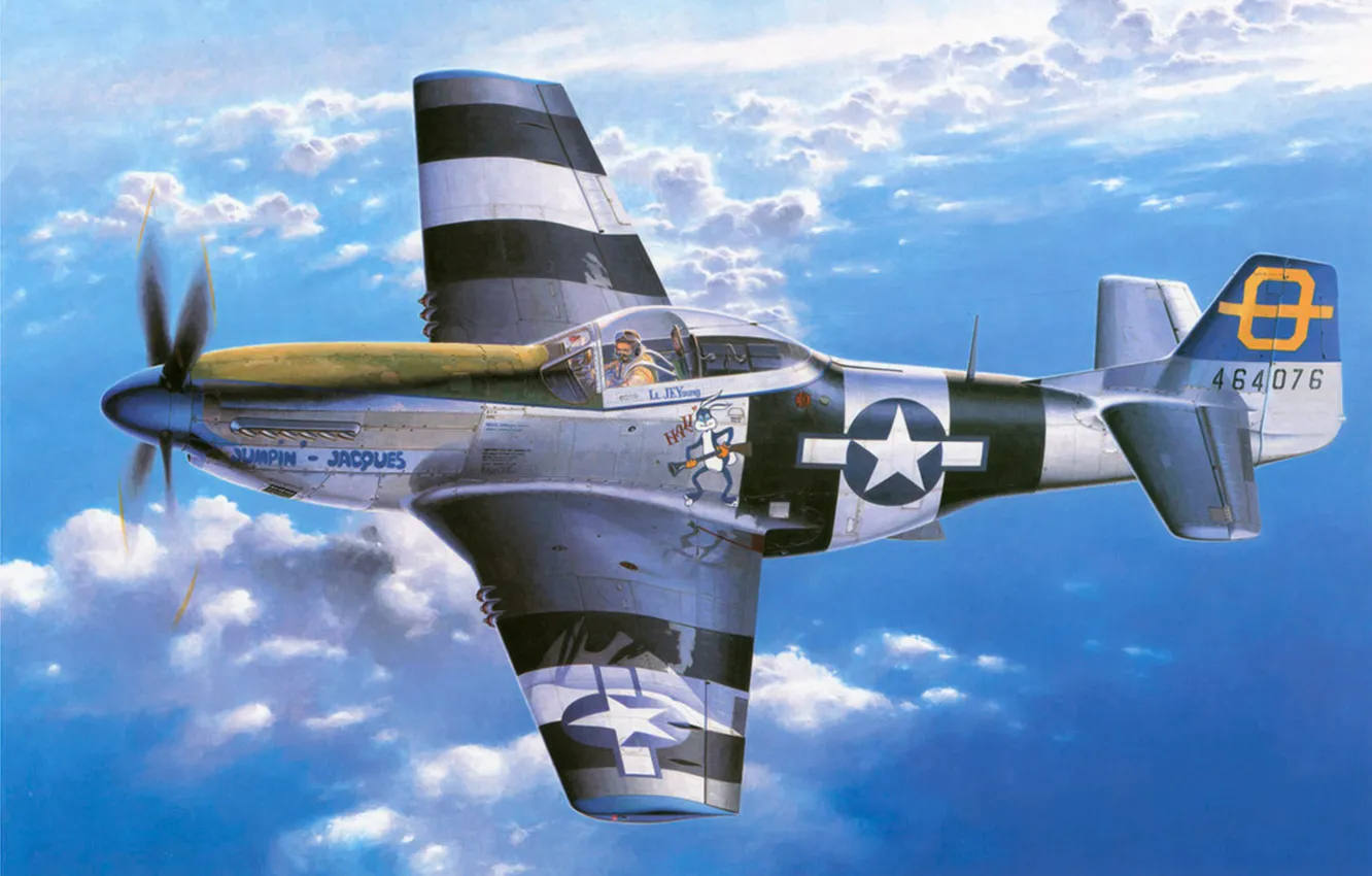 Photo wallpaper fighter, war, art, painting, aviation, P-51D Mustang, ww2