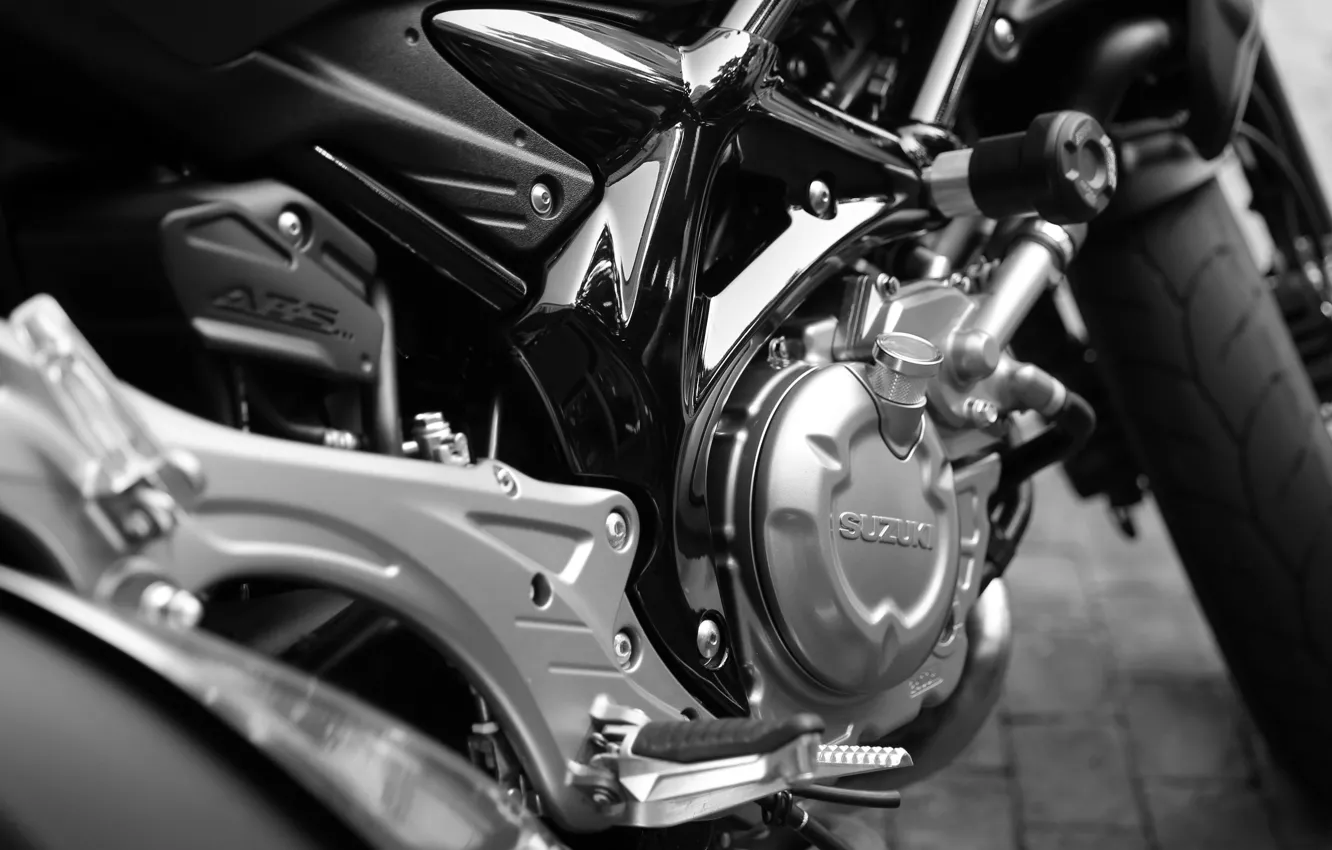 Photo wallpaper motorcycle, black and white, bike, suzuki, monochrome, Suzuki