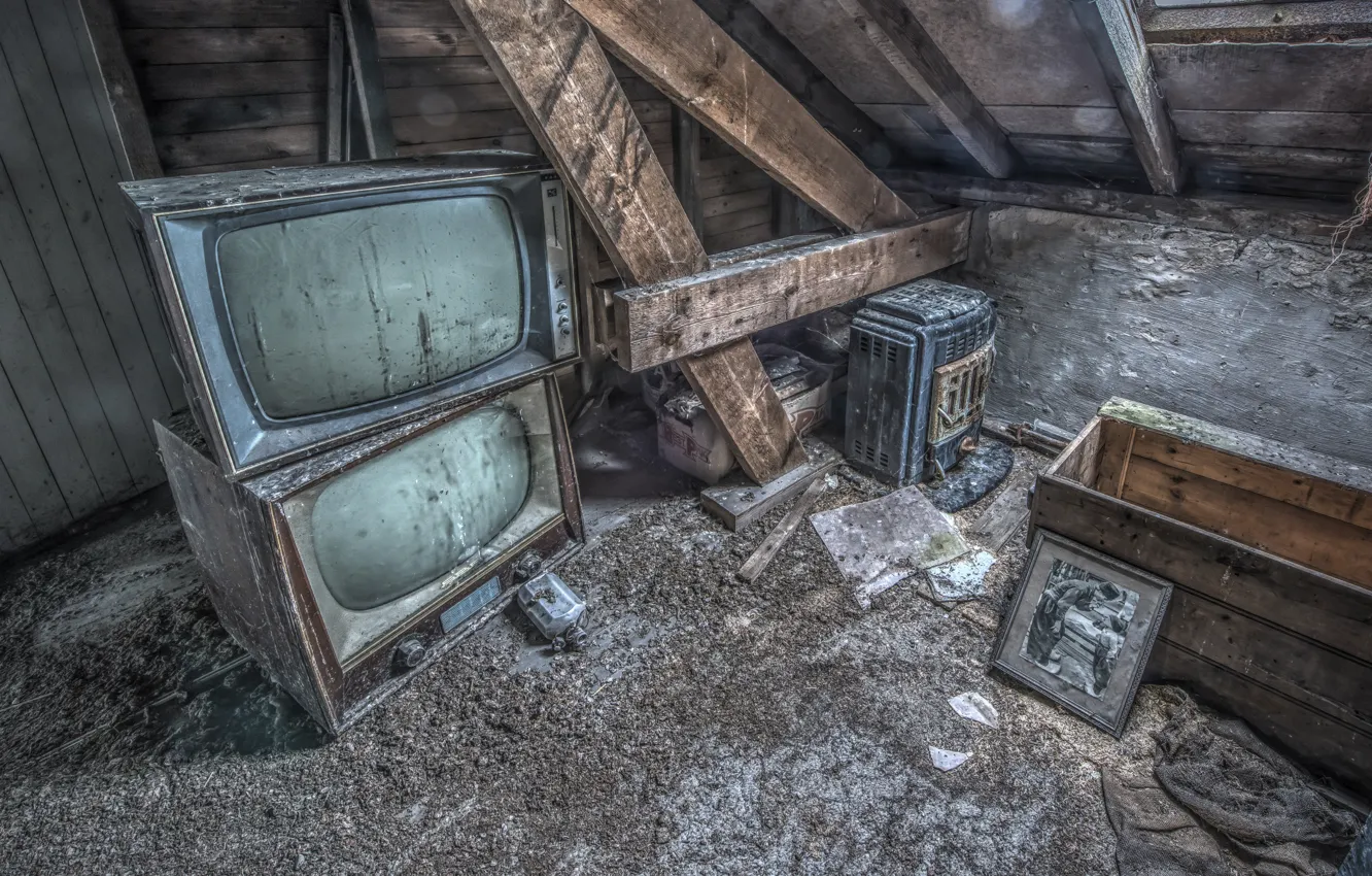 Photo wallpaper background, TV, attic