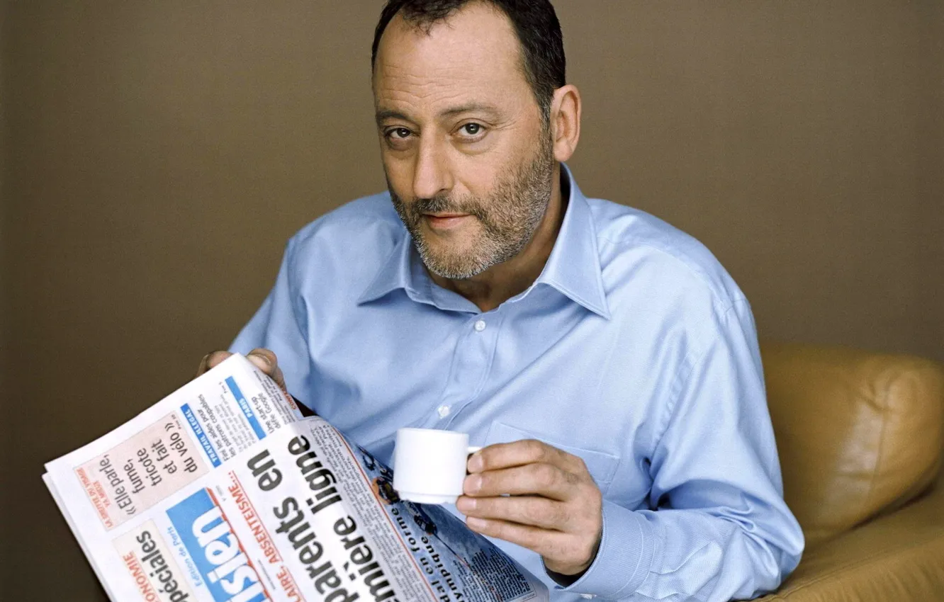 Photo wallpaper coffee, Cup, newspaper, actor, Jean Reno