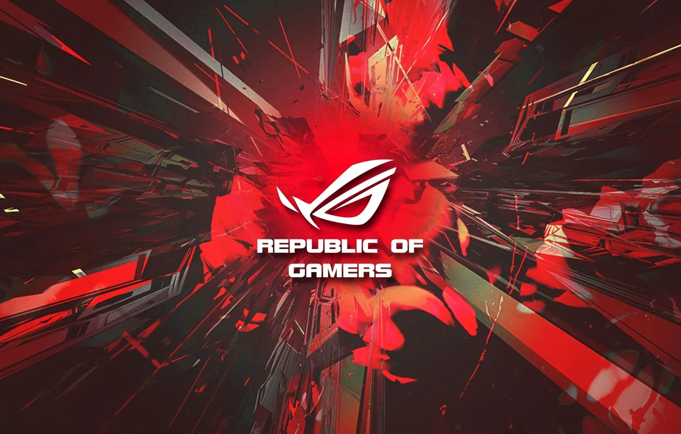 Photo wallpaper the explosion, red, fragments, flame, flash, high-tech, Logo, Logo