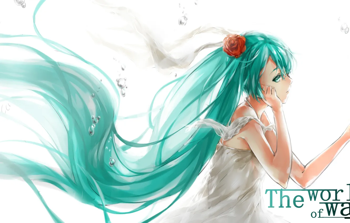 Photo wallpaper girl, fish, flowers, bubbles, roses, art, vocaloid, hatsune miku
