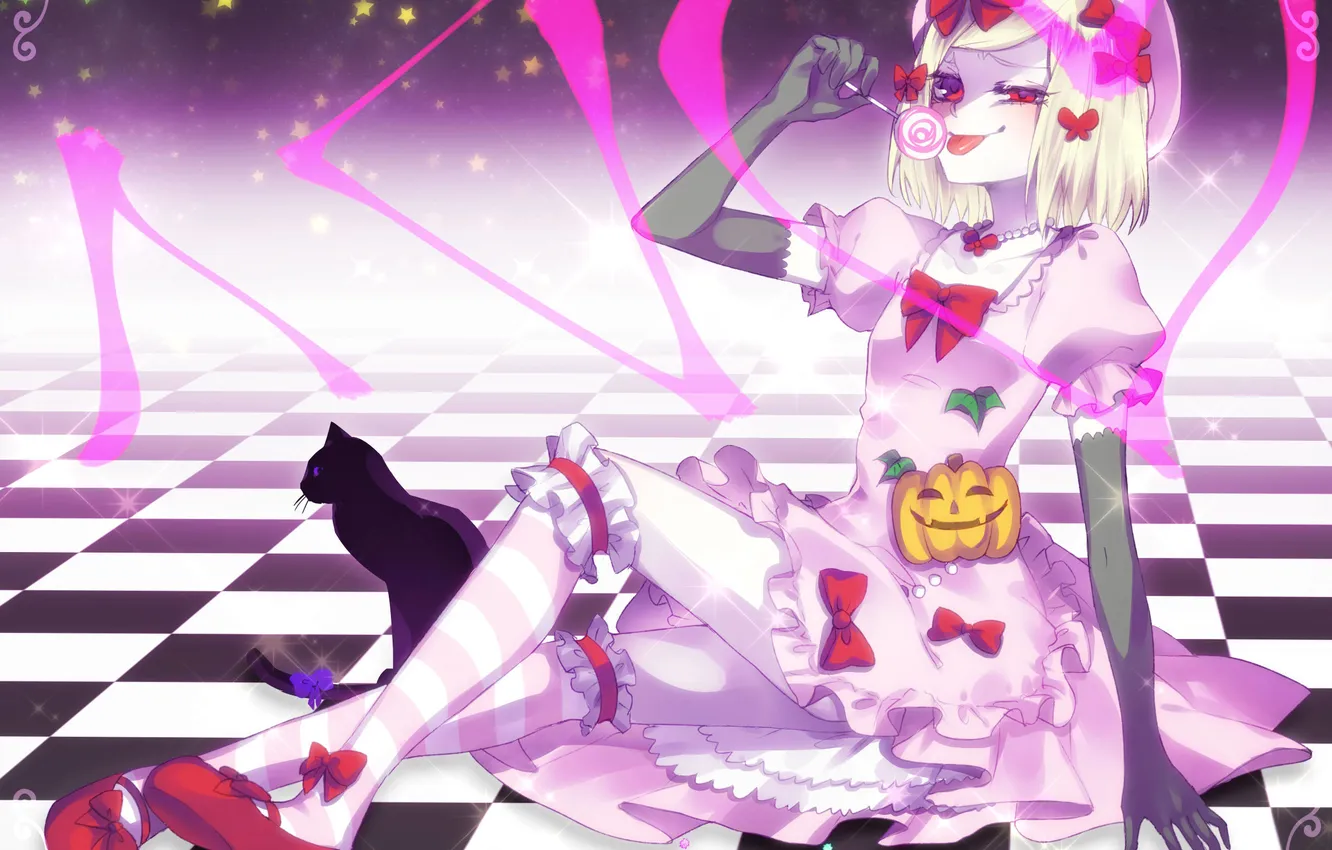 Photo wallpaper cat, look, girl, smile, sweets, art, Umineko no Naku Koro ni, lambdadelta