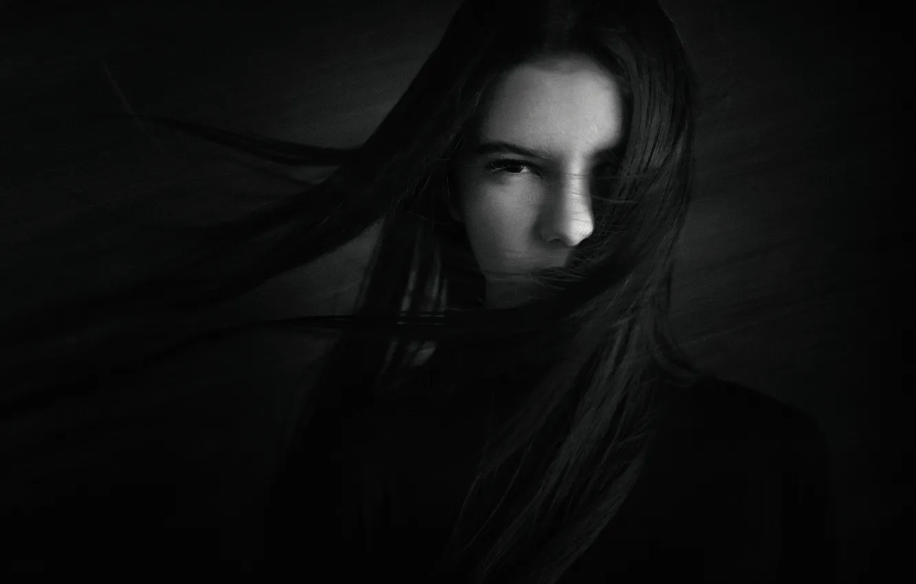 Photo wallpaper girl, the wind, hair