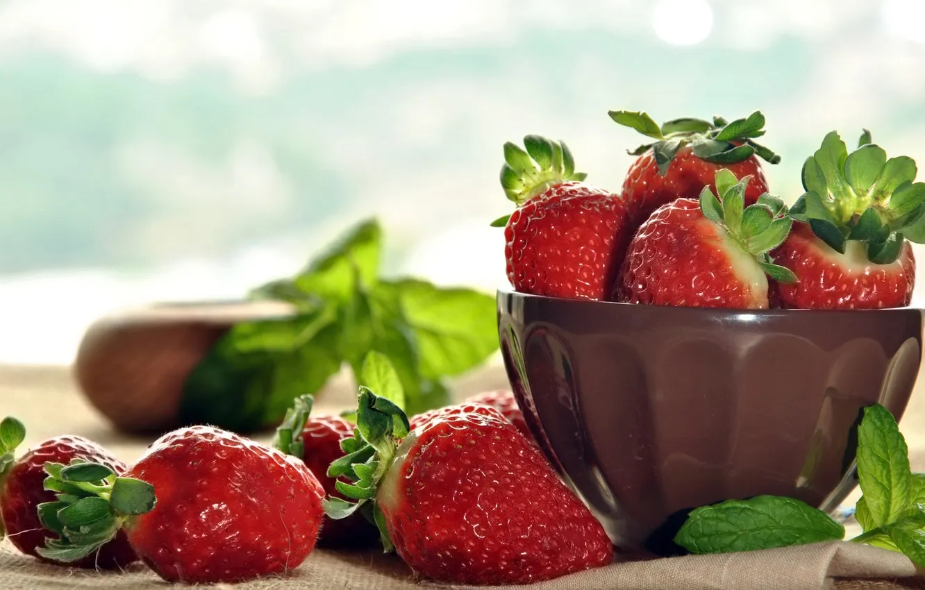 Photo wallpaper berries, strawberry, bowl, berries, strawberries, bowl