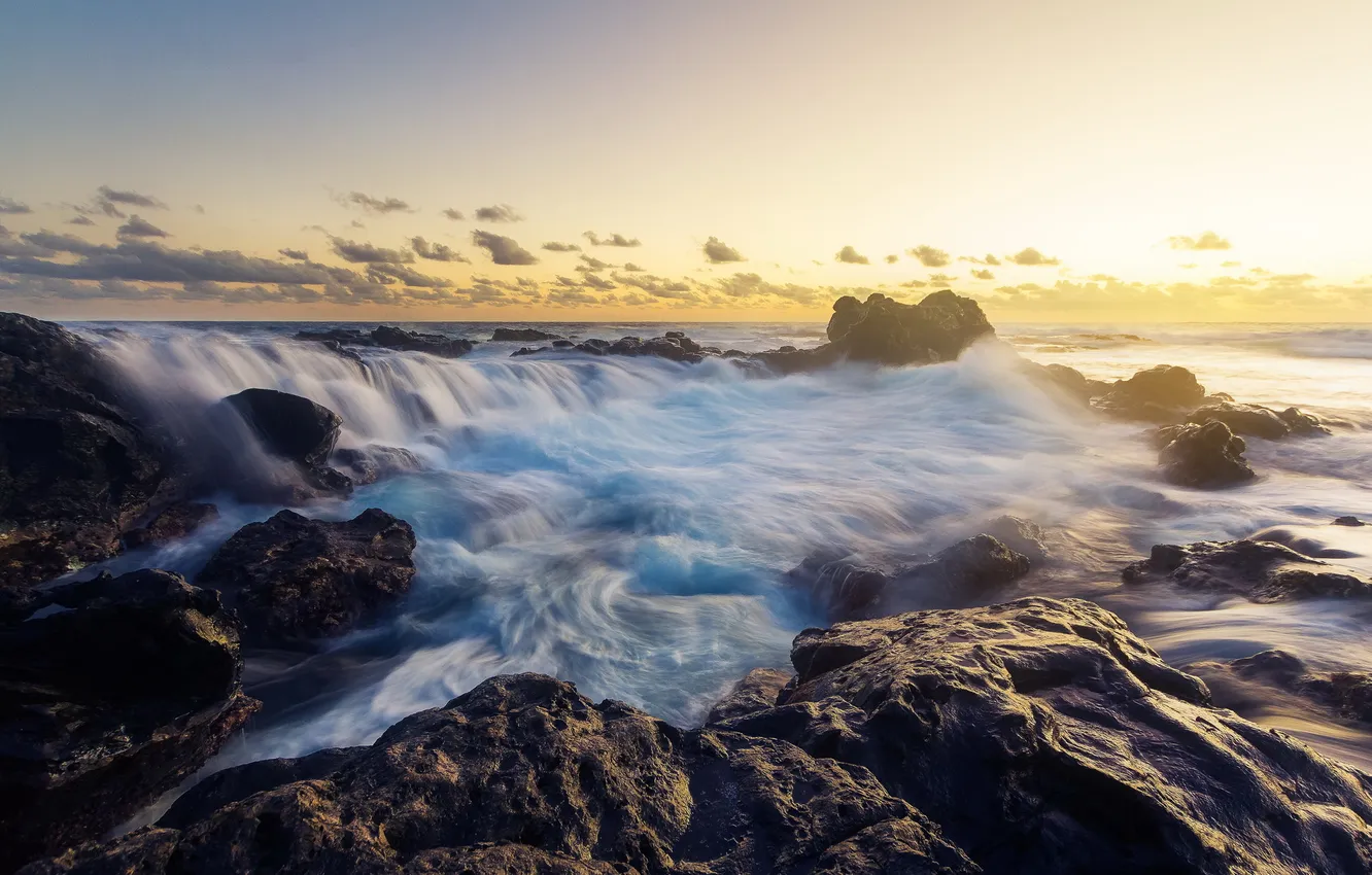 Photo wallpaper sea, wave, rocks