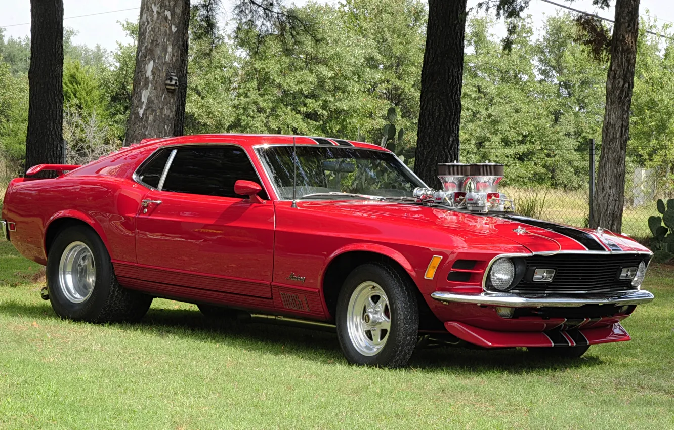 Photo wallpaper red, Mustang, Ford, Ford, Mustang, classic, 1970, Muscle car