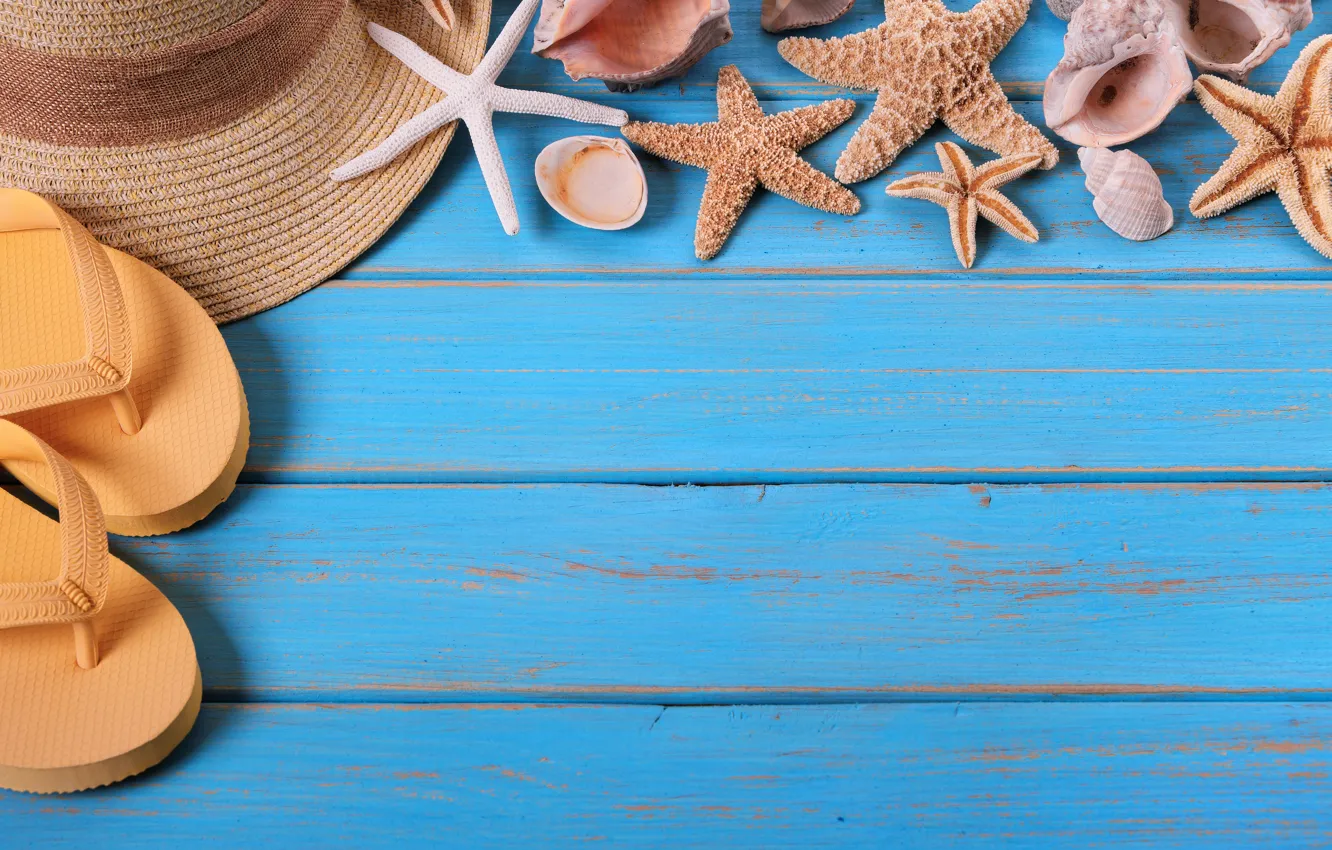 Photo wallpaper sea, beach, summer, hat, starfish