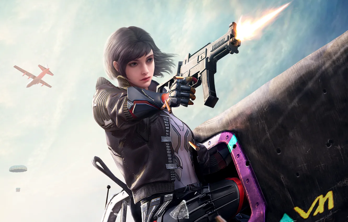 Photo wallpaper girl, gun, PlayerUnknown's Battlegrounds