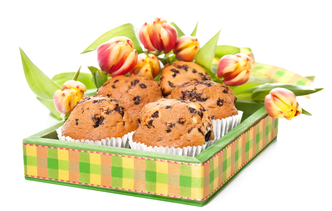 Photo wallpaper bouquet, tray, cupcakes, Anya Ivanova