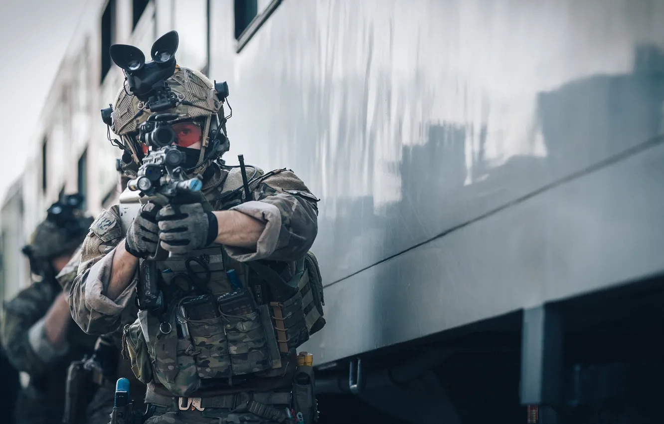 Photo wallpaper weapons, soldiers, helmet, equipment