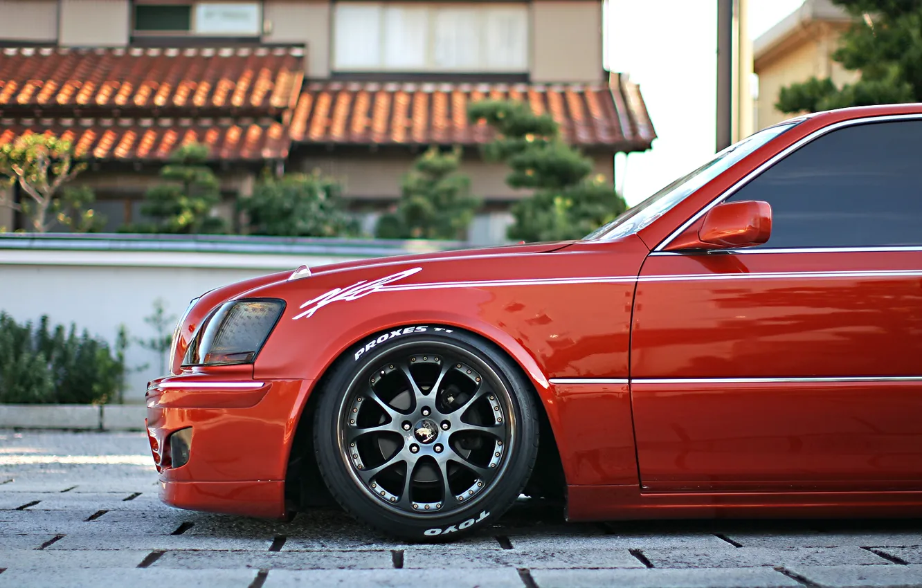 Photo wallpaper Red, Toyota, Tuning, Crown, Wheels, Rims, Japanese, VIP Style