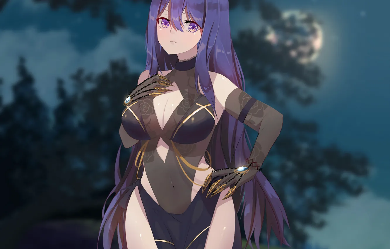 Photo wallpaper girl, fantasy, sexy, cleavage, thighhighs, long hair, boobs, anime