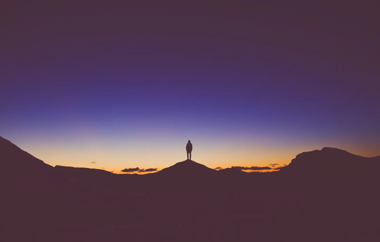 Photo wallpaper hills, silhouette, male, twilight