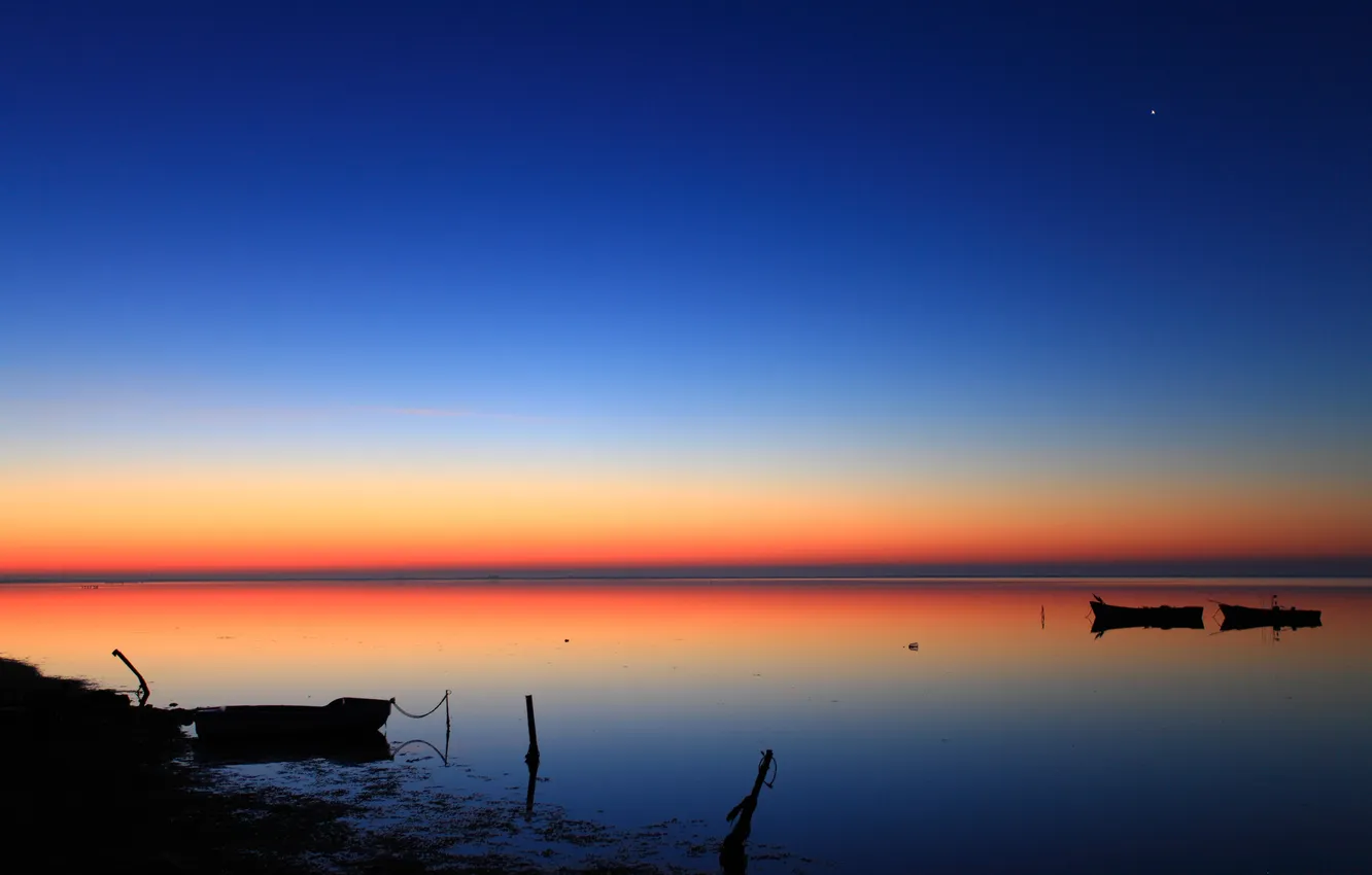 Photo wallpaper sea, the sky, stars, boat, tide, glow