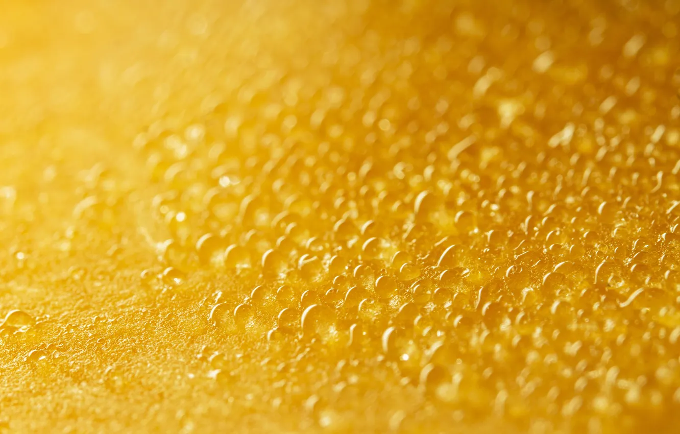 Photo wallpaper yellow, texture, water, drops, close up