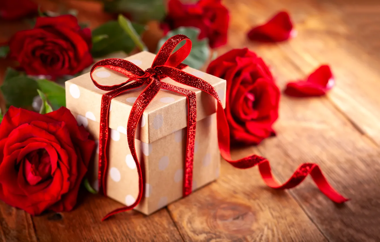 Photo wallpaper gift, roses, bouquet, tape, red, Valentine's day, Svetlana Kolpakova
