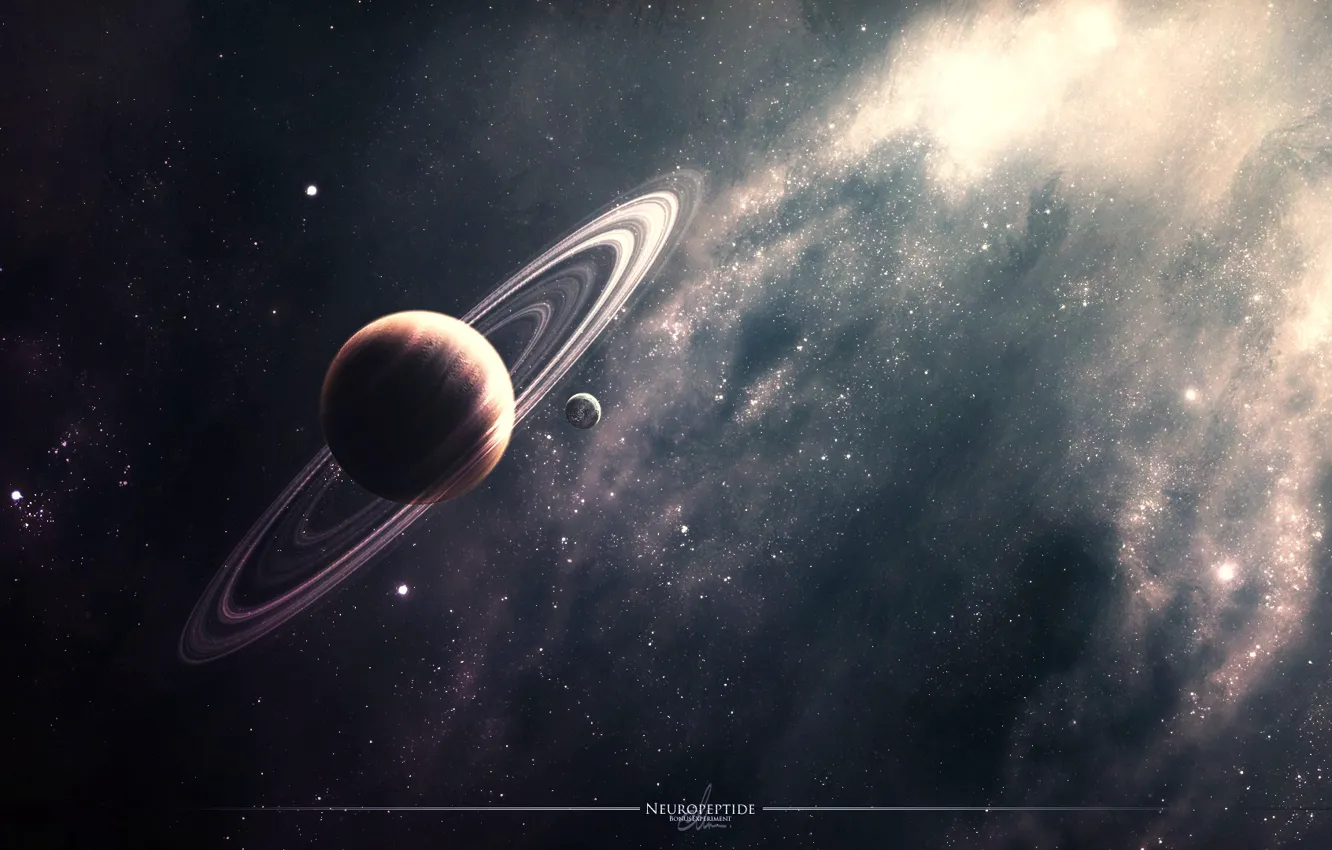 Photo wallpaper space, stars, nebula, planet, ring