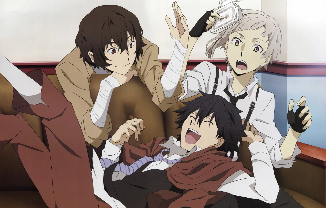 Photo wallpaper guy, manga, three, anime, manga, Winter flowers, Bungo Stray Dogs, Winter Flowers