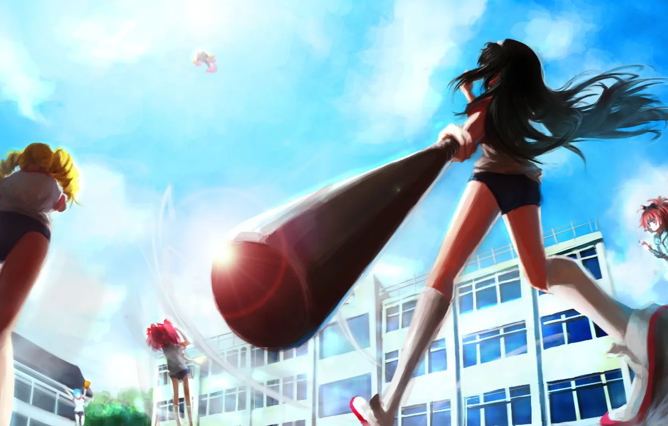 Photo wallpaper the sky, girl, clouds, anime, art, yard, schoolgirl, school