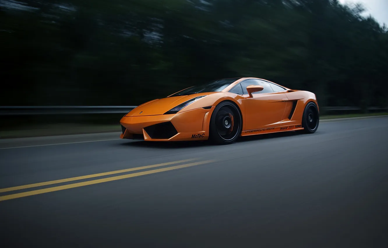 Photo wallpaper asphalt, speed, blur, Gallardo