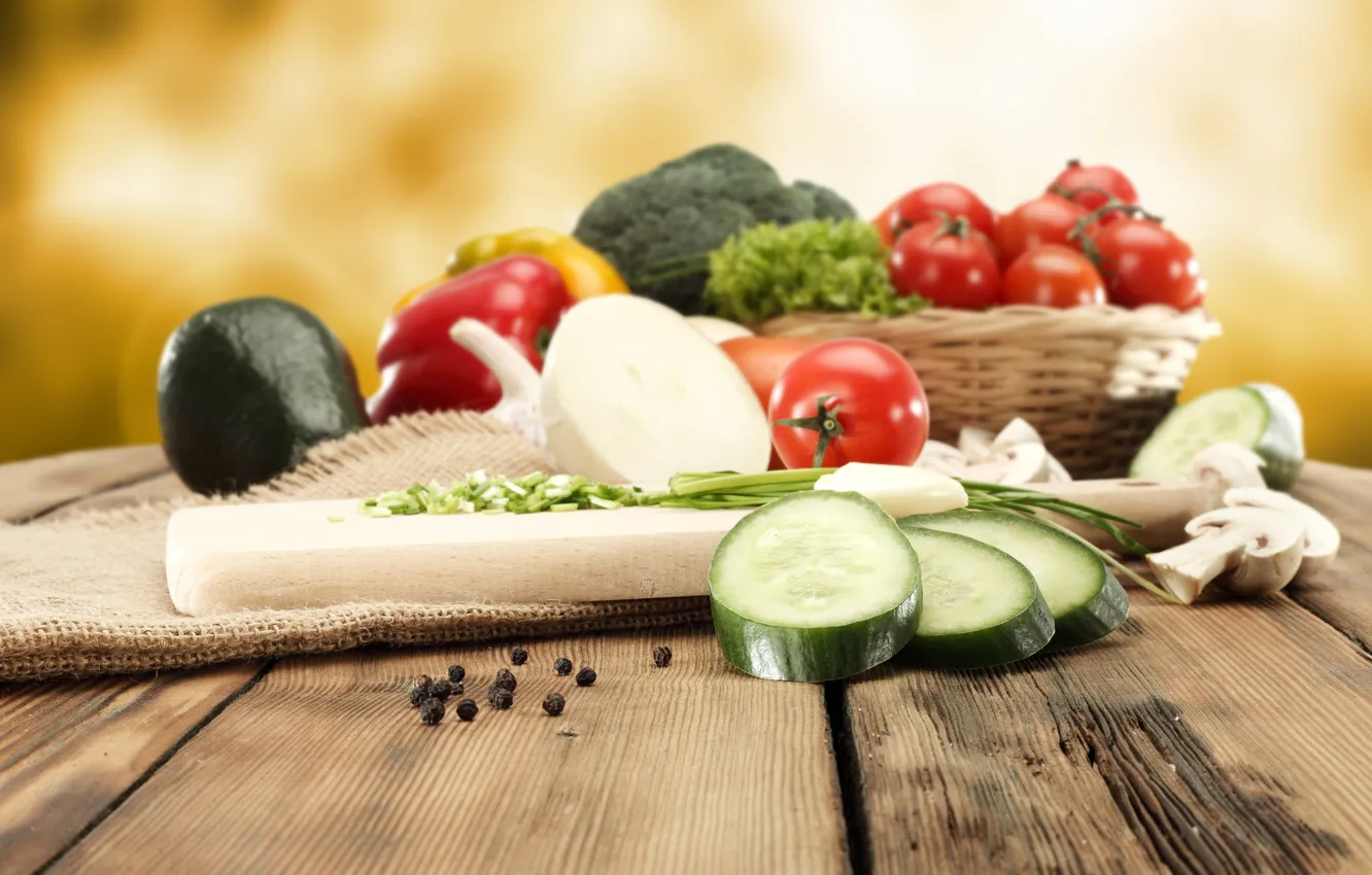 Photo wallpaper bow, pepper, vegetables, tomatoes, cabbage, cucumbers, rowing