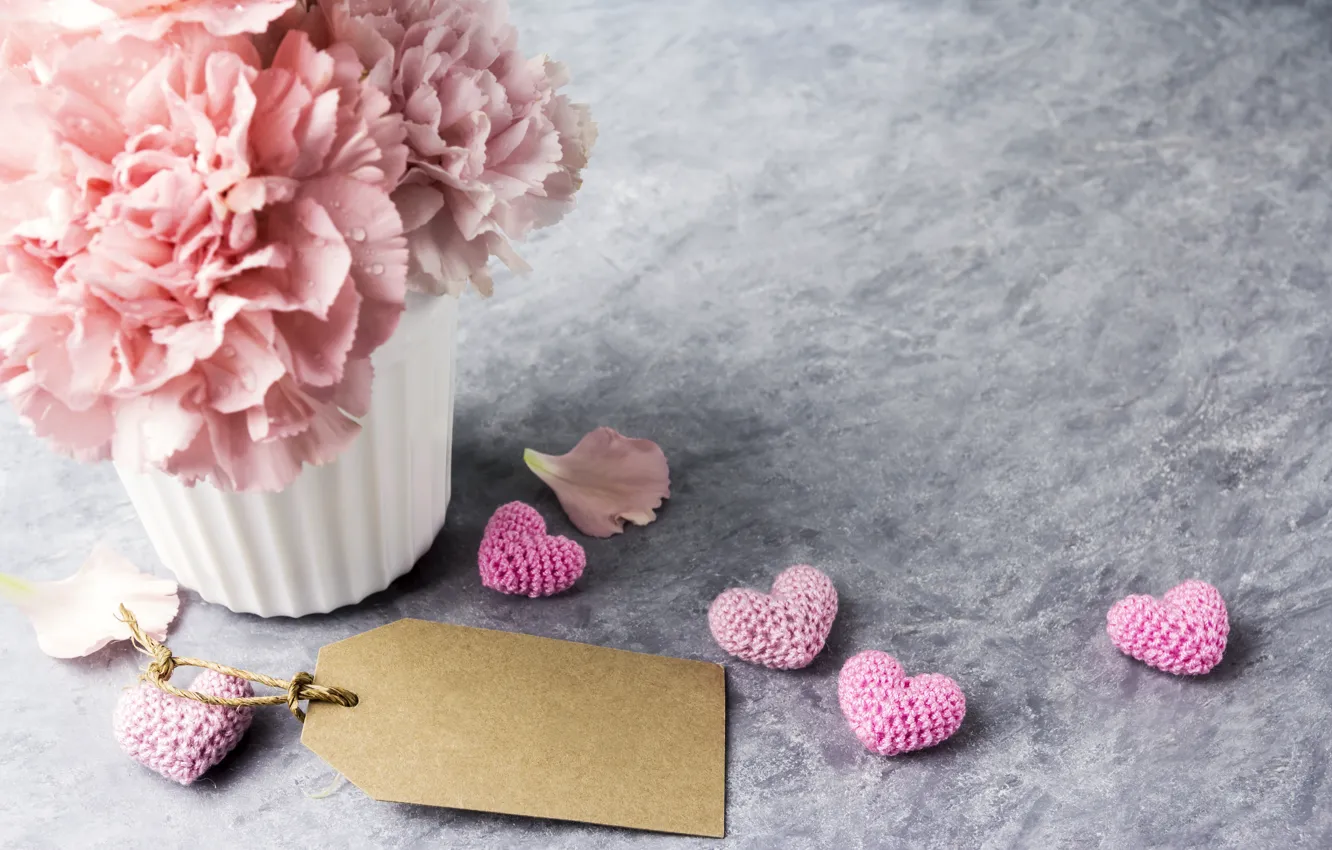 Photo wallpaper flowers, gift, mug, hearts, love, pink, pink, flowers
