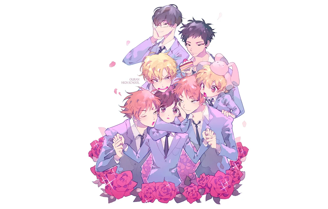 Photo wallpaper flowers, roses, guy, Host club Ouran high school, Ouran Koukou Host Club