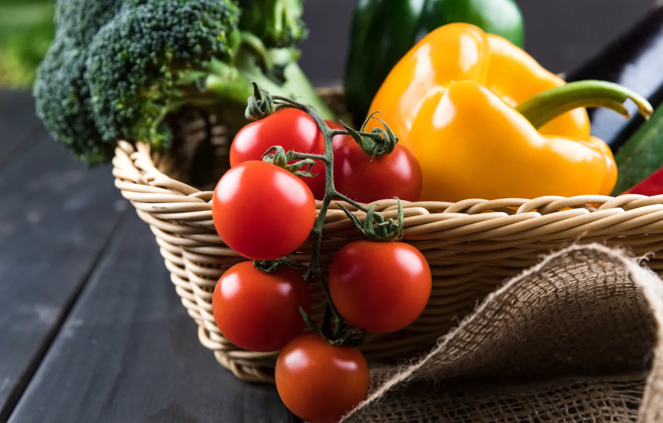 Photo wallpaper basket, pepper, tomatoes