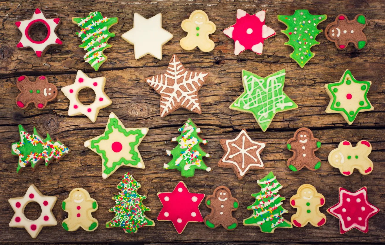 Photo wallpaper New Year, cookies, Christmas, wood, Merry Christmas, Xmas, glaze, cookies